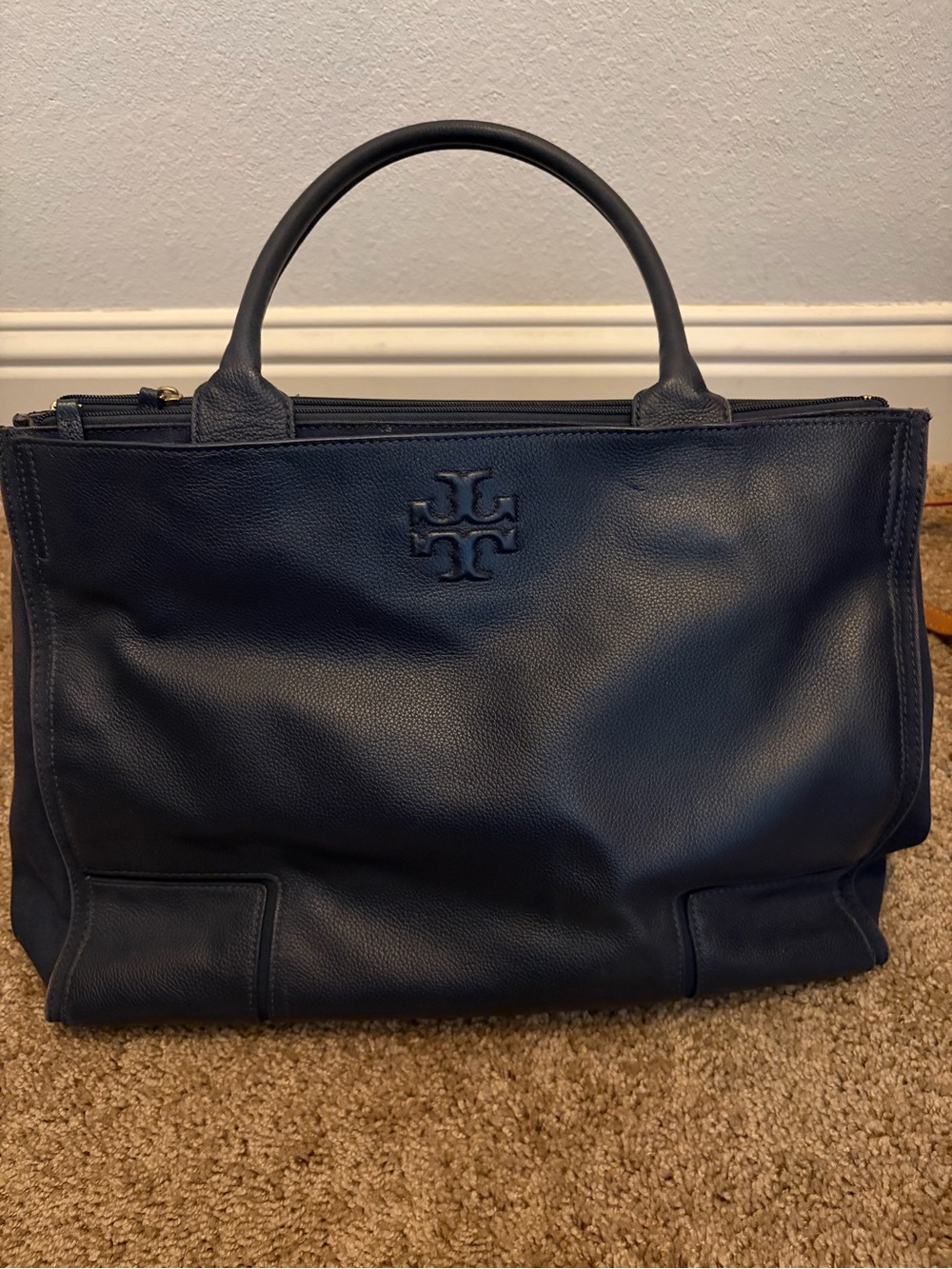 Tory Burch Navy Leather Satchel Tote